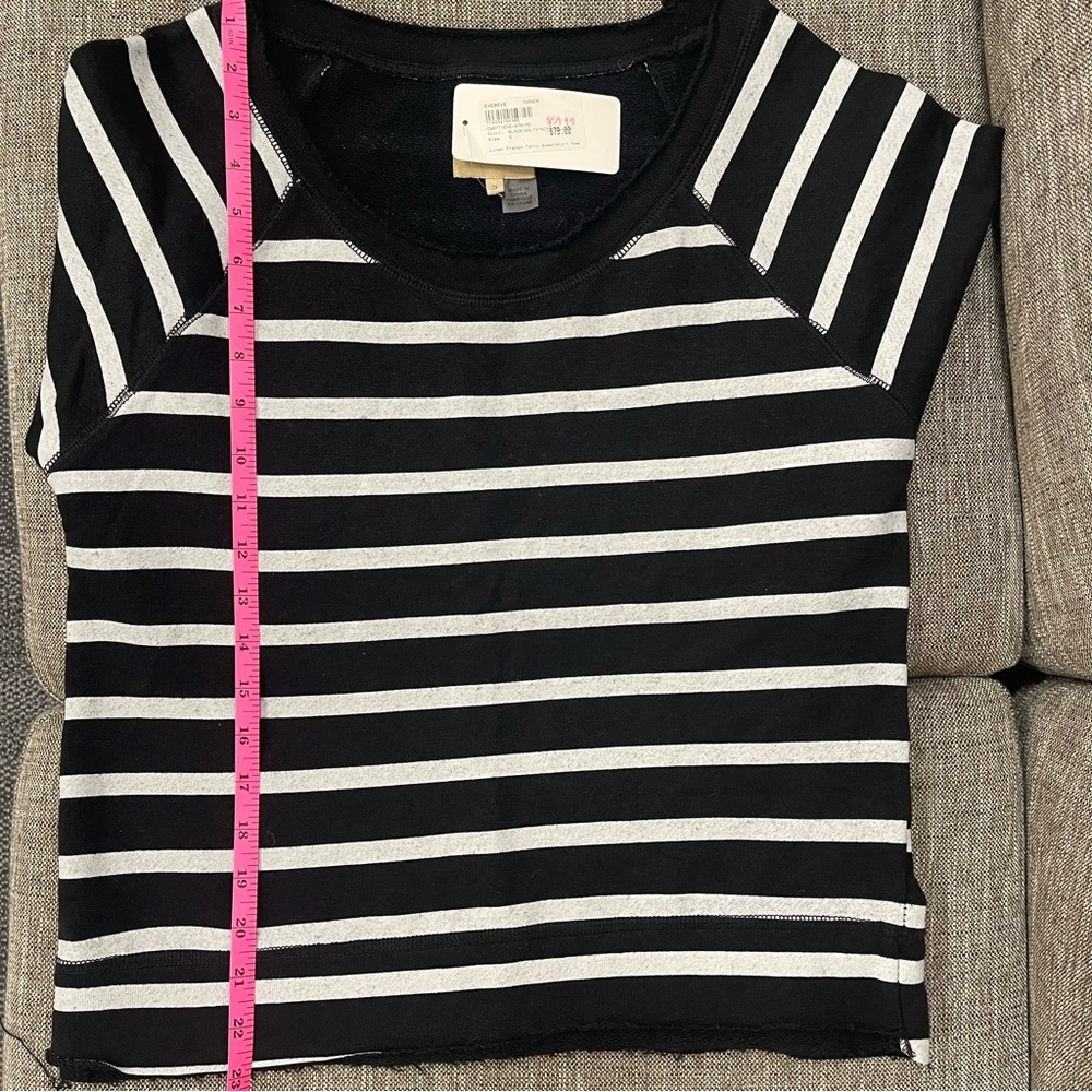 NWT Evereve Chaser Linen French Terry Short Sleeve Sweatshirt Striped Tee Size S - Picture 6 of 7